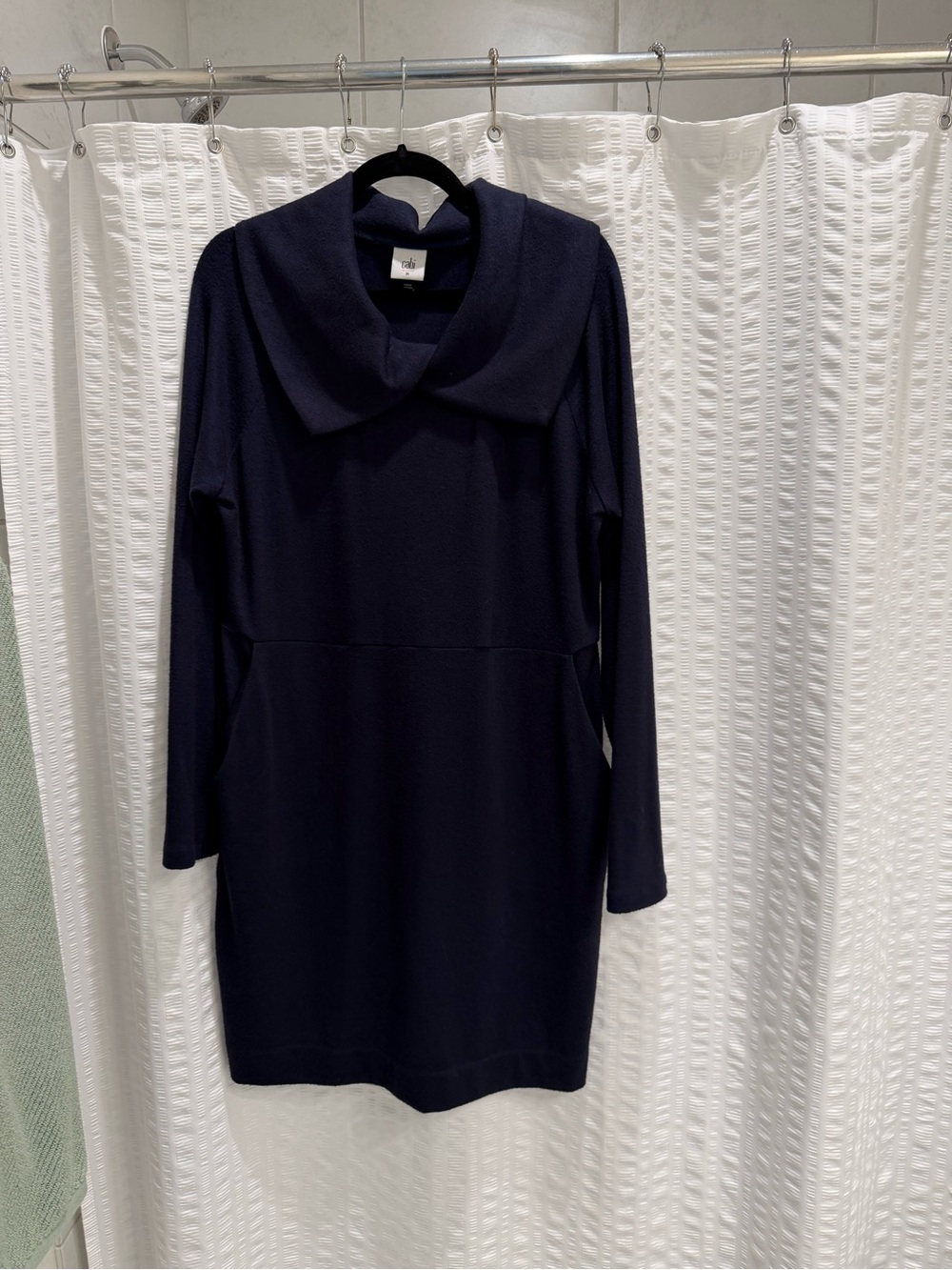 CAbi Navy Long-Sleeve Collared Shift Dress